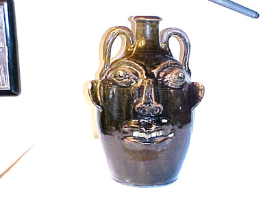 Walter Fleming N.C. Folk Art Face Jug Double Handle Gallon Large 12'' Piece RARE?
