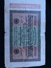 German, Old 1923 Banknote, 20 000 Mark Reichsbanknote Money