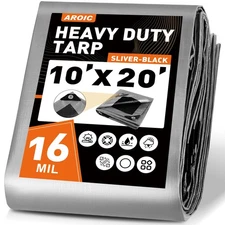 10x20FT Heavy Duty Tarps, Waterproof 16 Mil Thick Camping Tarp with 15x17 Wea...