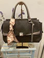 GUESS 1981 Monogram Satchel Handbag Brown Logo Print Structured Tote Purse