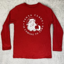 Holiday Time Christmas Shirt Kids L 10-12 Red Santa Claus Long Sleeve Pullover