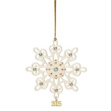 Ornament, 2025 Gemmed Snowflake Ornament, Porcelain with Gold Accents and Blue