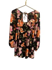 ASOS Design Babydoll Open Back Mini Skater Dress with Godets floral-Multi Sz 6