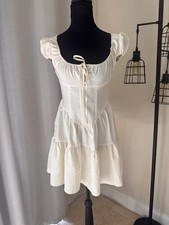 Pretty Little Thing Cream Corset Detail Tie Puff Sleeve Dress NWT Size 0
