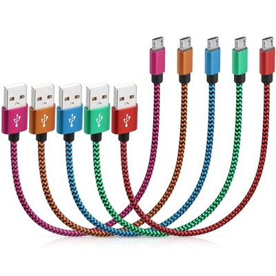 5 PCS Short Micro USB Cable 1 Ft Braided Android Charging Data Cord Bulk