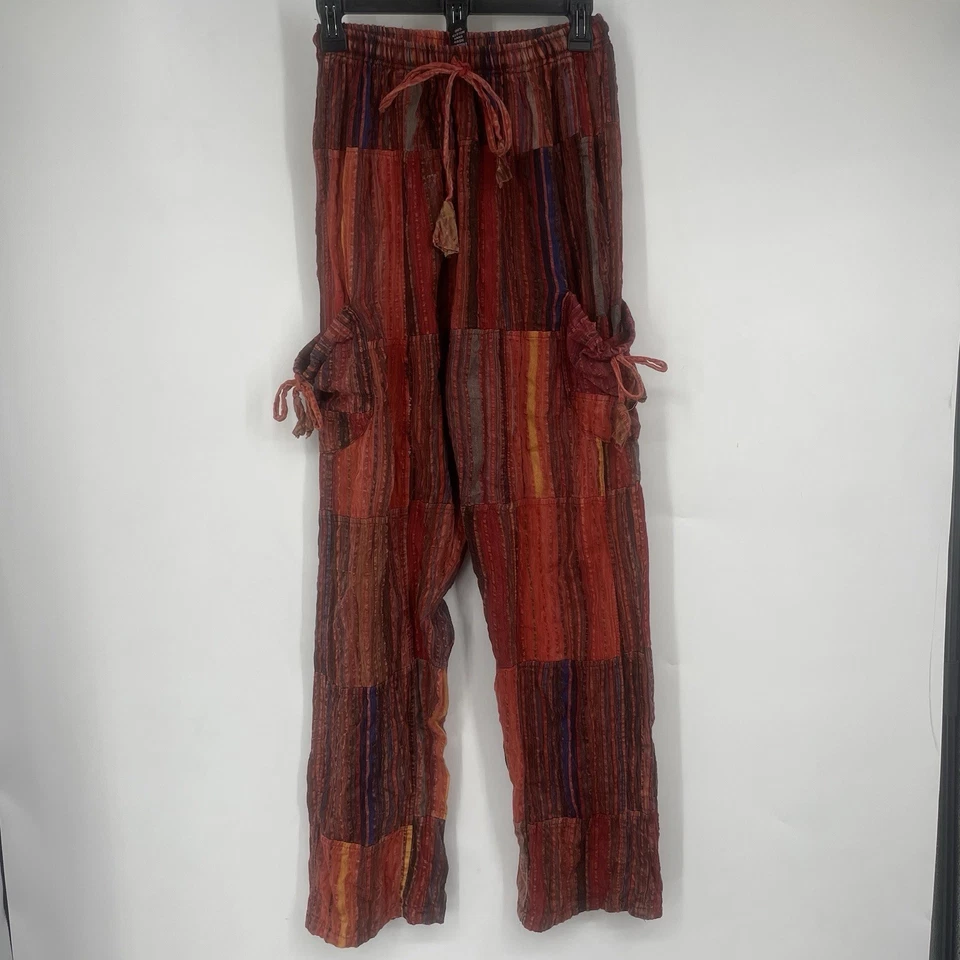 Vintage Y2K Sacred Threads Boho Hippie Wide Leg Pants Festival Rave Hipster Red - Image 2 of 4