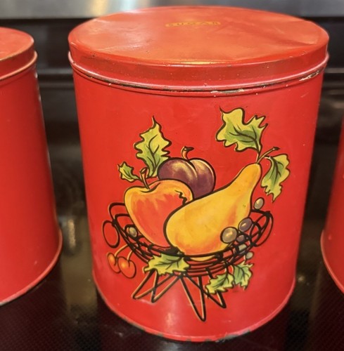 Vintage Metall Kanister Dose Obst Set 4-teilig mit Deckel etwas Rost schönes Set - Bild 2 von 15