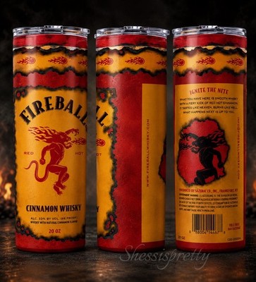 Fireball Cinnamon Whisky 20oz Skinny Tumbler Stainless Steel Cup w/Lid