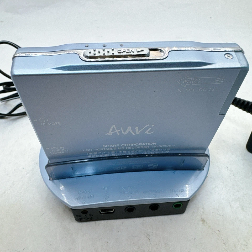 Sharp Auvi IM-DR80 NetMD Recorder Light Blue Dock AC New Battery Tested - Image 4 of 4