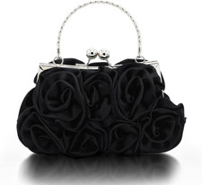 Women Evening Clutch Bag Floral Satin Small Purses with Detachable Strap for Wed