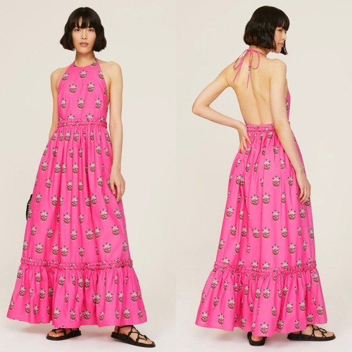 Rhode Salena Halter Maxi Dress in Marigold Flower Hot Pink Size Small