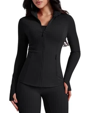 Womens Workout Jackets Lightweight Athletic Zip Up Jacket Slim Fit Running Gy...