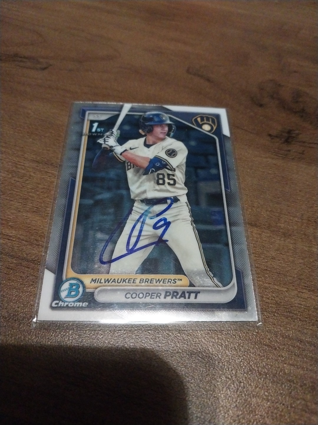 2024 Bowman Cooper Pratt Chrome 1st Prospect In Person Auto Brewers RC