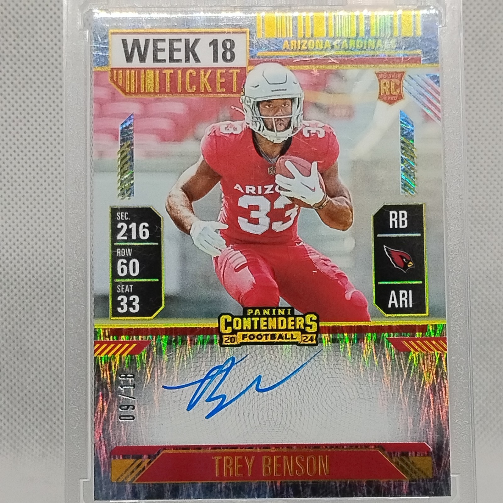 2024 Panini Contenders Trey Benson On Card Auto Week 18 Ticket 9/18 Cardinals RC