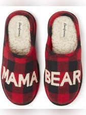 Dearfoams women  s mama bear buffalo plaid red black slippers fuzzy size 9-10 new
