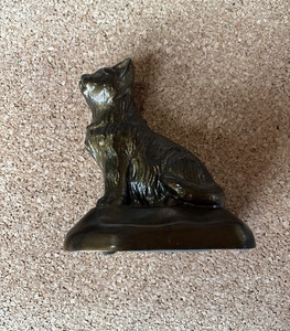 Banthrico Inc Chicago USA cat brass piggy bank coin bank 1974 Patina