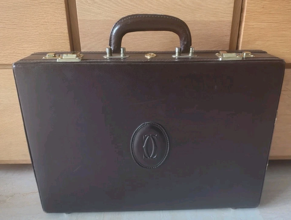 Attaché-Case Malette de Cartier en cuir marron et métal doré 1980-1990 France - Photo 2/4