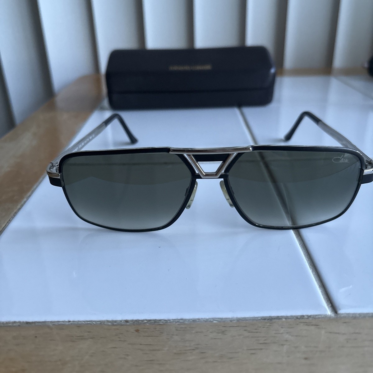 CAZAL 9071 002 61-15 140 Black Silver/Grey Green Shaded Sunglasses