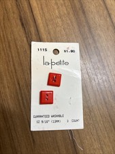La Petite Two Square Red 2-hole Buttons 9/16โ Made In USA Vintage New 1115