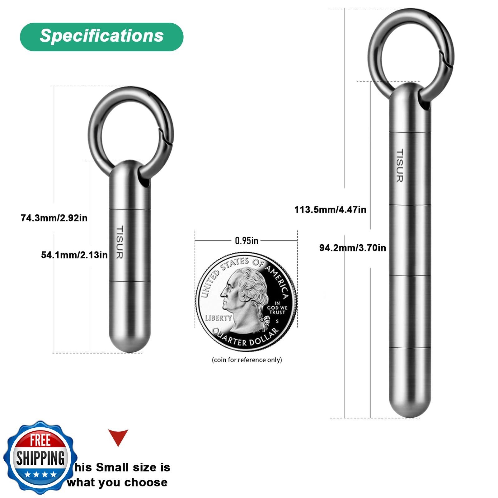 TISUR Small Keychain Pill Holder, Titanium Pill Case Waterproof Pill Fob for 