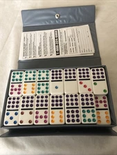 CARDINAL INDUSTRIES Double 9 Color Dot Dominoes in Gray Vinyl Case 55pcs Free SH