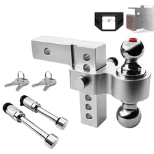 2'' Receiver 6'' Drop Rise Adjustable Trailer Tow Hitch Dual Ball W/Lock 20000lb