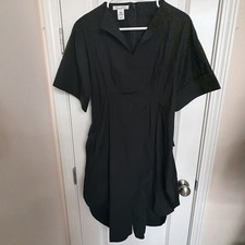 Oscar De La Renta Black Asymmetrical Shirtdress Tunic Side Slits Size 6