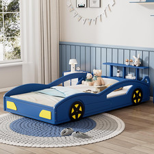 Twin Size Race Car Bed for Boys,Cool Car Bed Frame with Storage Shelves,Car Shap