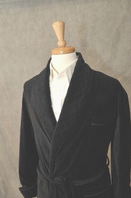 Mens Smoking Jacket Black/Black Shawl -Quilted Shawl- Velvet (# OCDE )