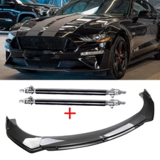 For Ford Carbon Fiber Style Front Bumper Lip Chin Spoiler Body Kit Strut Rod