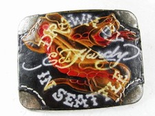 Drawn By In Seattle Black Leather Belt Buckle By ED HARDY 33116a