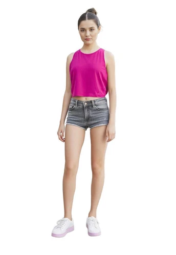 Teen Girls Cropped Shelf Bra Tank Top Size XL Vibrant Pink