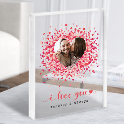 Ich liebe dich für immer und immer romantische Herzen Foto Geschenk Acrylblock