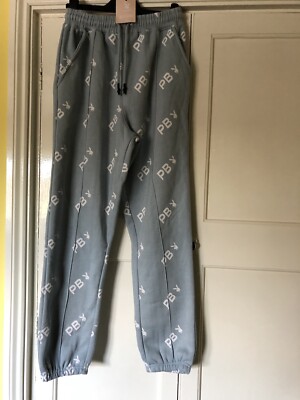 Woman’s Playboy X Missguided Blue White Repeat Joggers Oversized Size  BNWT UK