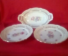Set of 3 Porcelain Plates Lion Mark Germany US Zone Floral 23K Gold Trim 1940s
