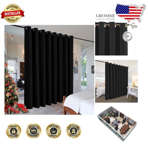 Contemporary Black Room Divider - Extra Wide, Light-Blocking Polyester Curtain
