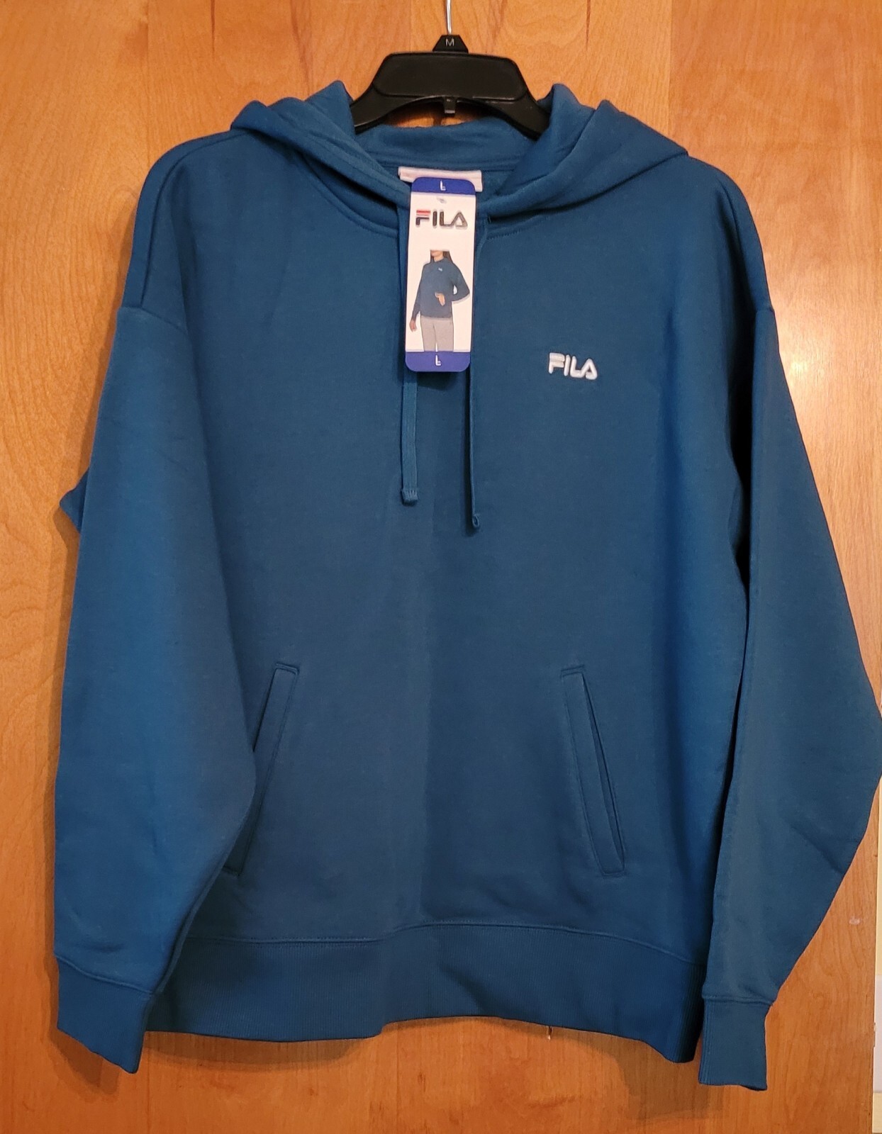 Felpa donna Fila blu corallo con cappuccio taglia L nuova con etichetta con 2 tasche