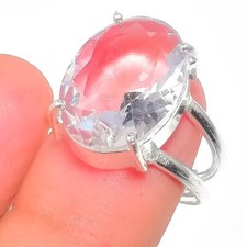 White Topaz Gemstone 925 Sterling Silver Handmade Jewelry Ring Size 8 US 
