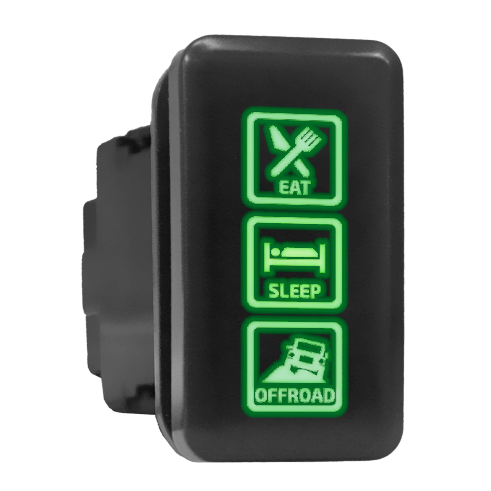 EAT SLEEP OFFROAD - Green Backlit Push In Switch 1.54