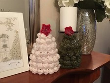 Two 6 InchTall Crochet Christmas Trees Cream& Green.