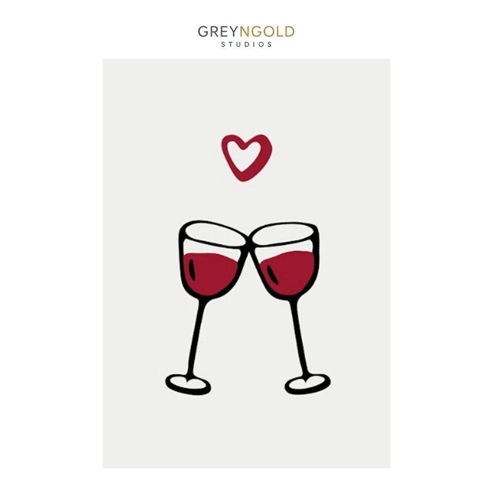 Glass of Wine with Love Art Poster Wall Art Print pick size A4 A3 A2 90x60cm