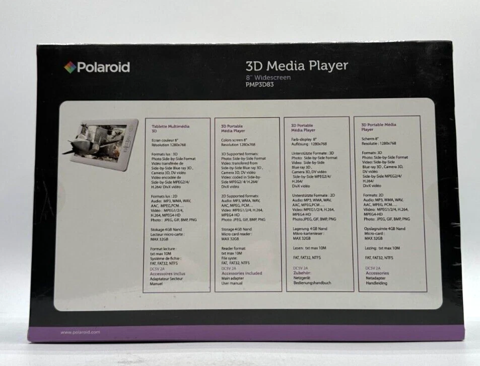Polaroid 3D Media Player 8" 20,3cm Widescreen PMP3D83 Neu und versiegelt - Bild 2 von 2