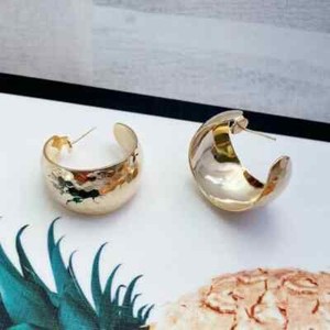Authentic Gold Plated C Shape Large Drop Earrings Unique Simple Geometric Statemen