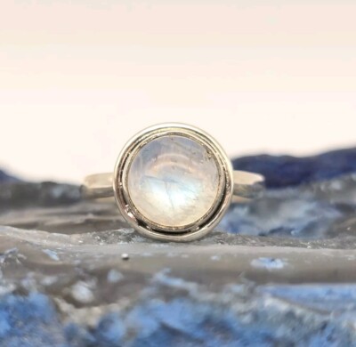 Mondstein Sterling Silber Ring Größe 6 blau