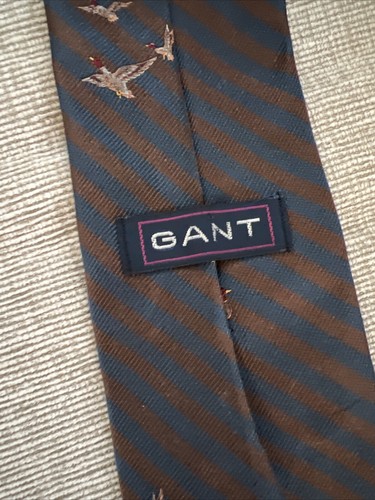 Vtg Tie NeckTie Ducks Blue Striped Rare Print Silk/poly Gant Geese Duck Hunting - Picture 5 of 9