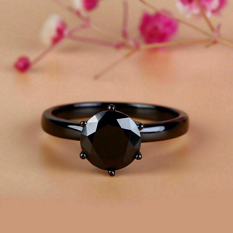 2.00 Ct Round Cut Simulated Black Diamond Engagement Ring 14k