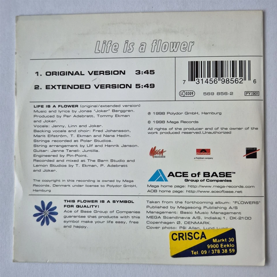 ACE OF BASE Life is a flower 2 track CD Single Card sleeve - Bild 2 von 2