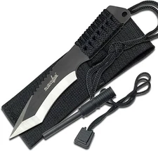 Survivor Fixed Blade Knife, Two-Tone Tanto Blade, Black Cord-Wrapped Hand
