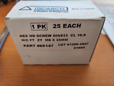 Infasco M/C FT ZY M8 X 25MM Hex HD Screw 66147 BOX OF 25
