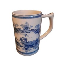 Delfts blue 5 inch  Handpainted Mug with Ship & Windmill pictured. Chip